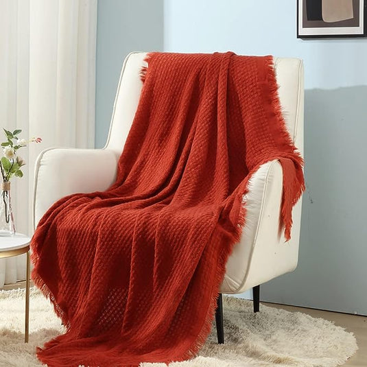 CREVENT 127x152cm Farmhouse Breathable Lightweight Spring Summer Fall Knit Throw Blanket for Couch Chair