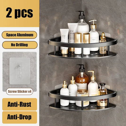 Bathroom Shelf Kitchen Storage Organizer Aluminum Alloy Shower Shelf Bathroom Accessories No Drilling Wall Shelf
